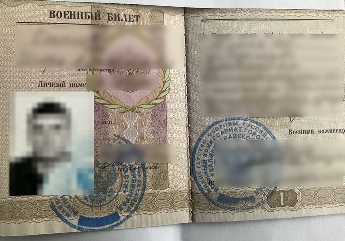 Russian Federation military ID, personal data hidden